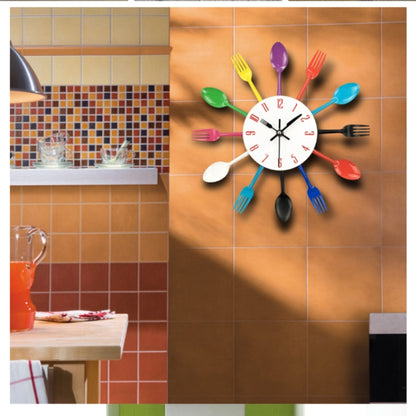 มีดครัวผนังนาฬิกาช้อนส้อมควอตซ์สร้างสรรค์ติดผนังนาฬิกาออกแบบตกแต่ง Horloge, White, Green, Black, Color