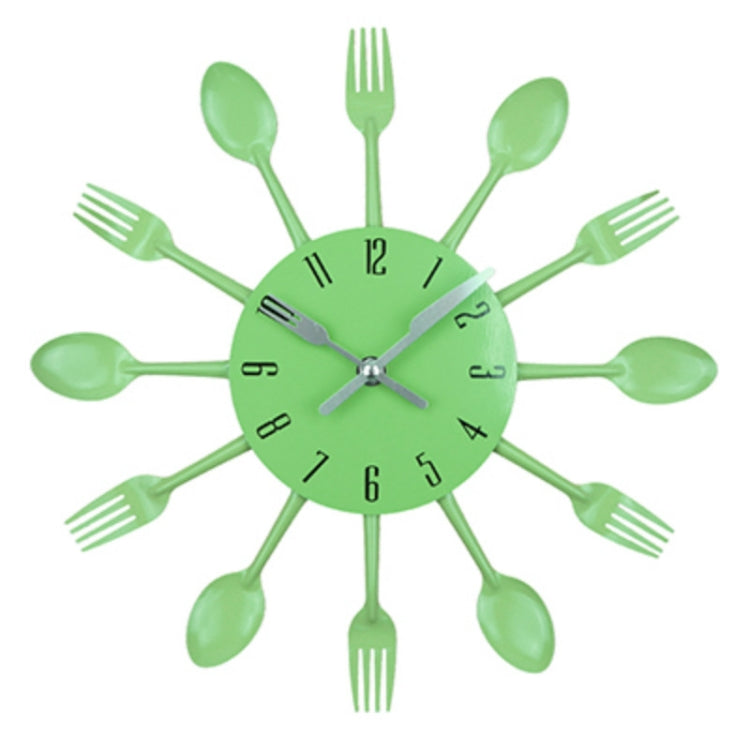 มีดครัวผนังนาฬิกาช้อนส้อมควอตซ์สร้างสรรค์ติดผนังนาฬิกาออกแบบตกแต่ง Horloge, White, Green, Black, Color