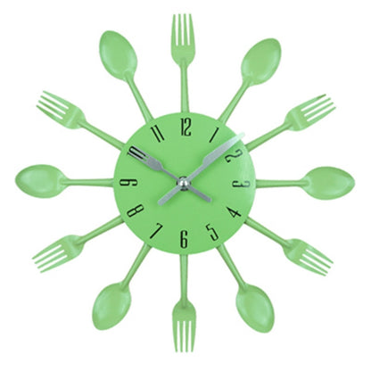 มีดครัวผนังนาฬิกาช้อนส้อมควอตซ์สร้างสรรค์ติดผนังนาฬิกาออกแบบตกแต่ง Horloge, White, Green, Black, Color