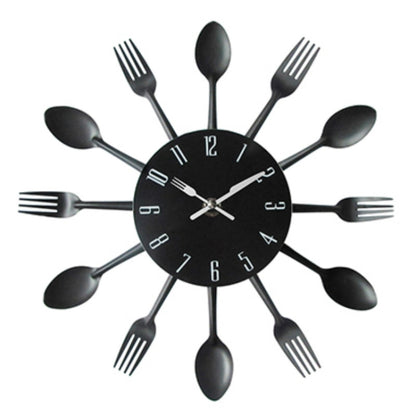 มีดครัวผนังนาฬิกาช้อนส้อมควอตซ์สร้างสรรค์ติดผนังนาฬิกาออกแบบตกแต่ง Horloge, White, Green, Black, Color