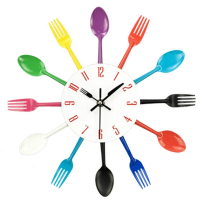 มีดครัวผนังนาฬิกาช้อนส้อมควอตซ์สร้างสรรค์ติดผนังนาฬิกาออกแบบตกแต่ง Horloge, White, Green, Black, Color