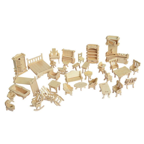 เฟอร์นิเจอร์ตุ๊กตาจิ๋ว 3D ปริศนาไม้ DIY โมเดลสถาปัตยกรรมของขวัญของเล่นเด็ก, 3D Wooden Puzzle