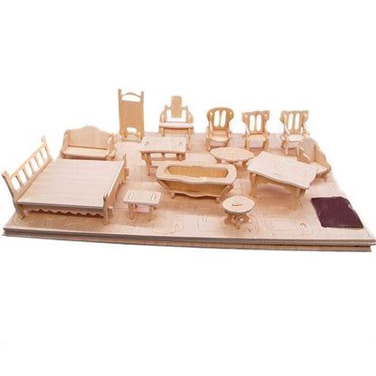 เฟอร์นิเจอร์ตุ๊กตาจิ๋ว 3D ปริศนาไม้ DIY โมเดลสถาปัตยกรรมของขวัญของเล่นเด็ก, 3D Wooden Puzzle