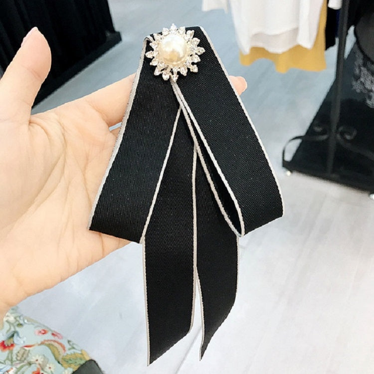 สุภาพสตรีป่ายาวโบว์ผูกมุก Rhinestone โบว์โบว์เข็มกลัดเสื้อผ้าอุปกรณ์เสริม