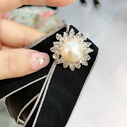 สุภาพสตรีป่ายาวโบว์ผูกมุก Rhinestone โบว์โบว์เข็มกลัดเสื้อผ้าอุปกรณ์เสริม