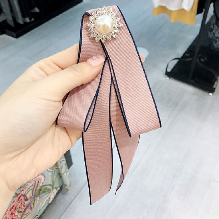 สุภาพสตรีป่ายาวโบว์ผูกมุก Rhinestone โบว์โบว์เข็มกลัดเสื้อผ้าอุปกรณ์เสริม