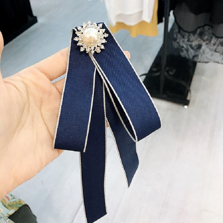 สุภาพสตรีป่ายาวโบว์ผูกมุก Rhinestone โบว์โบว์เข็มกลัดเสื้อผ้าอุปกรณ์เสริม