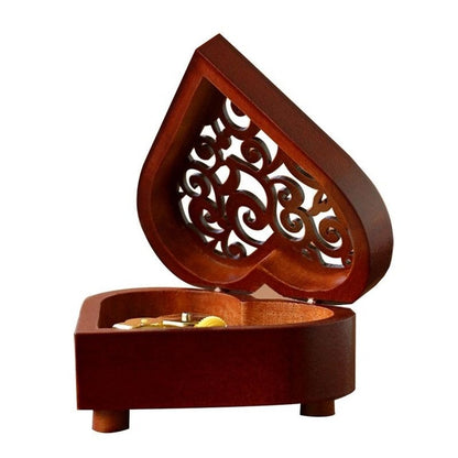 Creative Heart Shaped Vintage ไม้แกะสลักกลไกดนตรีกล่อง Wind Up Music Box ของขวัญ,Golden Movement