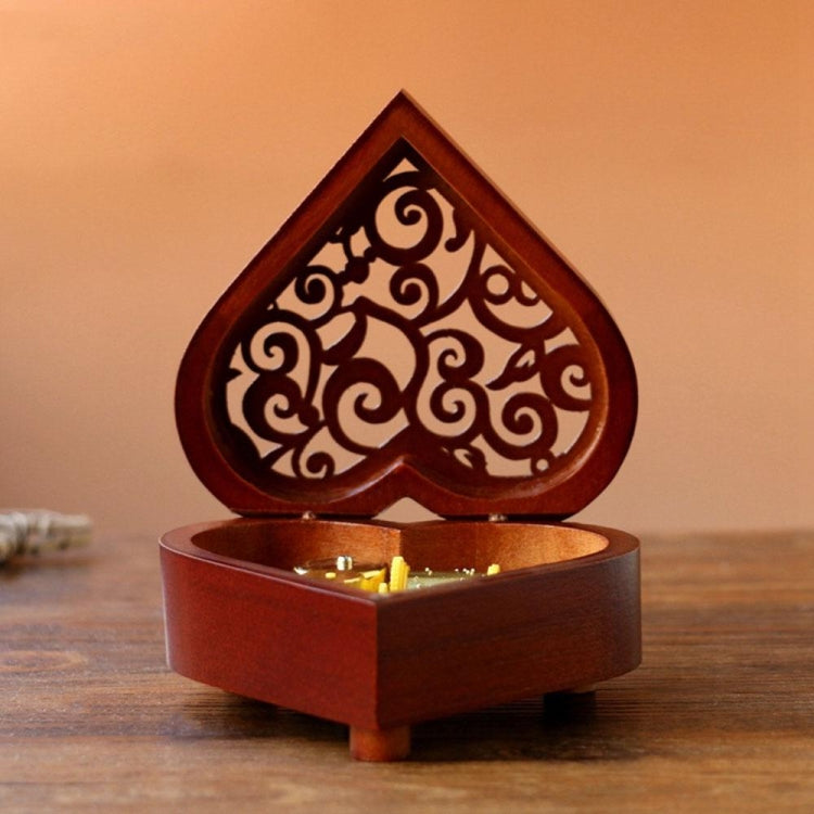 Creative Heart Shaped Vintage ไม้แกะสลักกลไกดนตรีกล่อง Wind Up Music Box ของขวัญ,Golden Movement