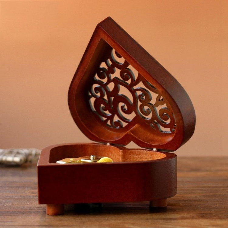 Creative Heart Shaped Vintage ไม้แกะสลักกลไกดนตรีกล่อง Wind Up Music Box ของขวัญ,Golden Movement