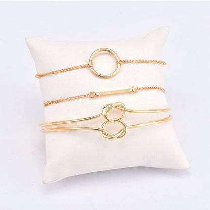 Punk Simple Double Knot Loop สร้อยข้อมือโซ่โลหะเครื่องประดับย้อนยุคโบฮีเมียน