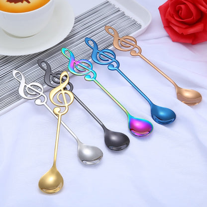 2 ชิ้น Creative Musical Note ช้อนกาแฟกวนตักสแตนเลสไทเทเนียมเพลงช้อนบาร์ช้อนของขวัญ