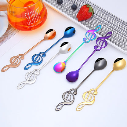 2 ชิ้น Creative Musical Note ช้อนกาแฟกวนตักสแตนเลสไทเทเนียมเพลงช้อนบาร์ช้อนของขวัญ