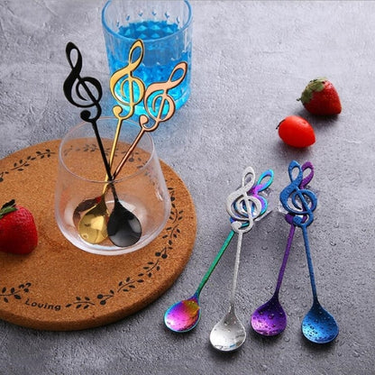 2 ชิ้น Creative Musical Note ช้อนกาแฟกวนตักสแตนเลสไทเทเนียมเพลงช้อนบาร์ช้อนของขวัญ
