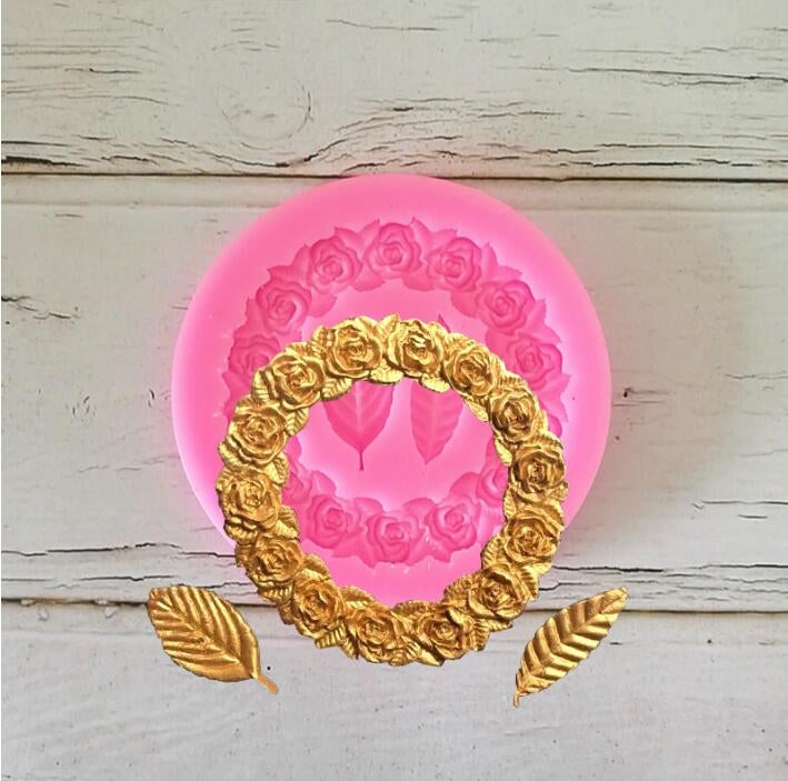 2 PCS Rose Garland Rose LeafซิลิโคนFondantแม่พิมพ์เค้กขอบตกแต่งเครื่องมือเบเกอรี่กาวแม่พิมพ์