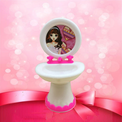 3 ชิ้นบ้านตุ๊กตาบาร์บี้พลาสติกชุดอุปกรณ์ห้องน้ำอ่างล้างหน้า, Washroom Set