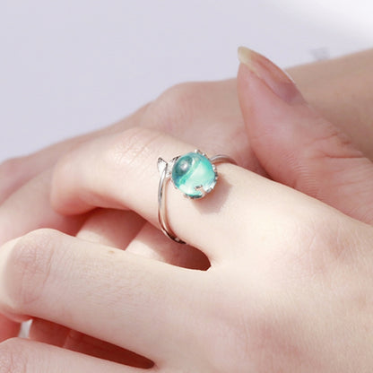 แฟชั่นผู้หญิง Blue Crystal Mermaid Shape เปิดแหวน