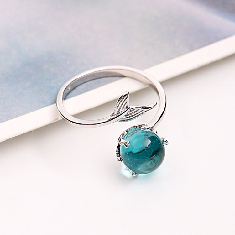 แฟชั่นผู้หญิง Blue Crystal Mermaid Shape เปิดแหวน