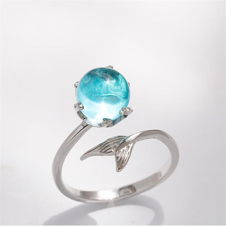 แฟชั่นผู้หญิง Blue Crystal Mermaid Shape เปิดแหวน