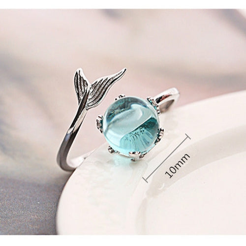 แฟชั่นผู้หญิง Blue Crystal Mermaid Shape เปิดแหวน