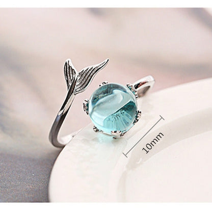 แฟชั่นผู้หญิง Blue Crystal Mermaid Shape เปิดแหวน