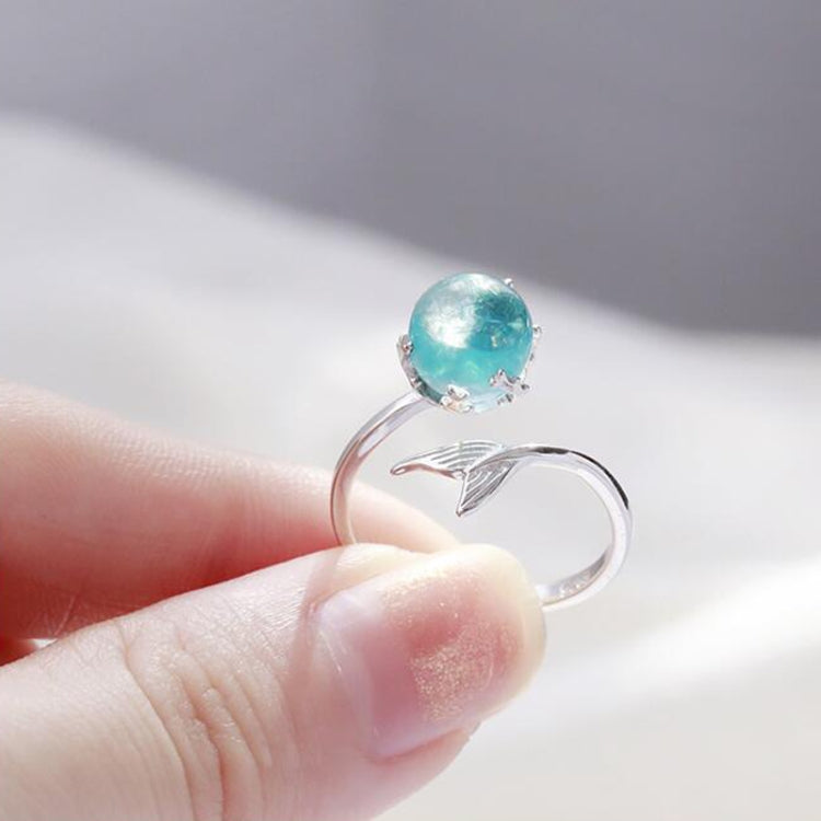 แฟชั่นผู้หญิง Blue Crystal Mermaid Shape เปิดแหวน
