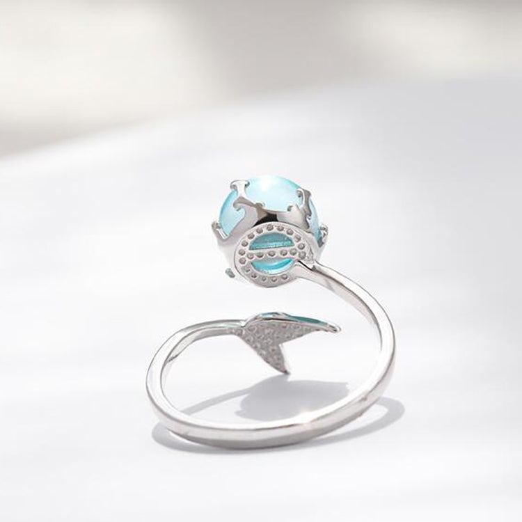 แฟชั่นผู้หญิง Blue Crystal Mermaid Shape เปิดแหวน