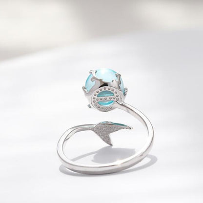 แฟชั่นผู้หญิง Blue Crystal Mermaid Shape เปิดแหวน