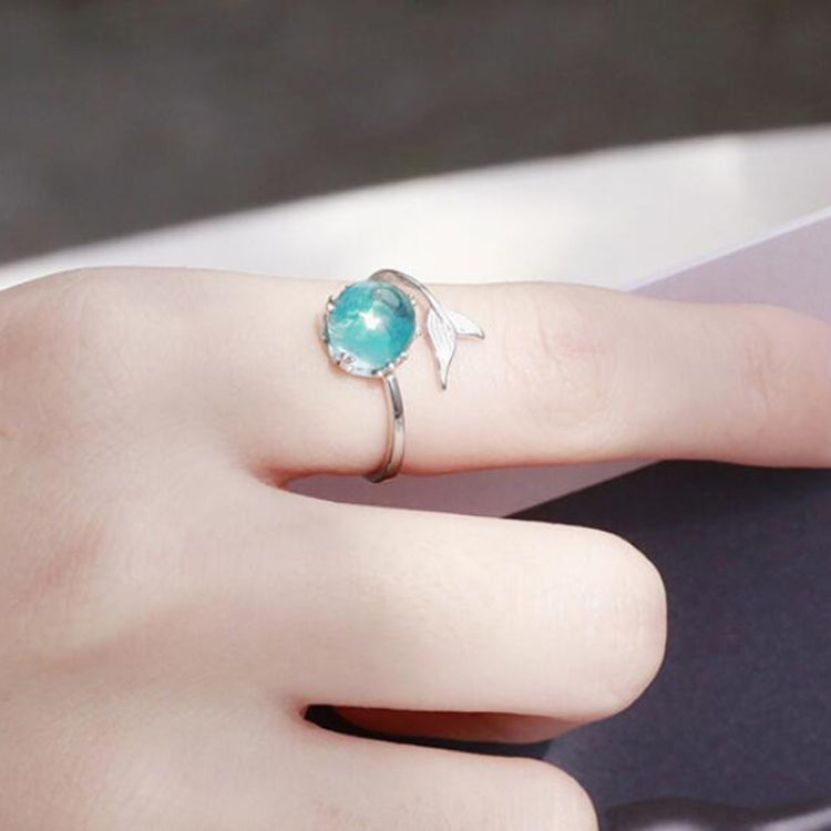 แฟชั่นผู้หญิง Blue Crystal Mermaid Shape เปิดแหวน