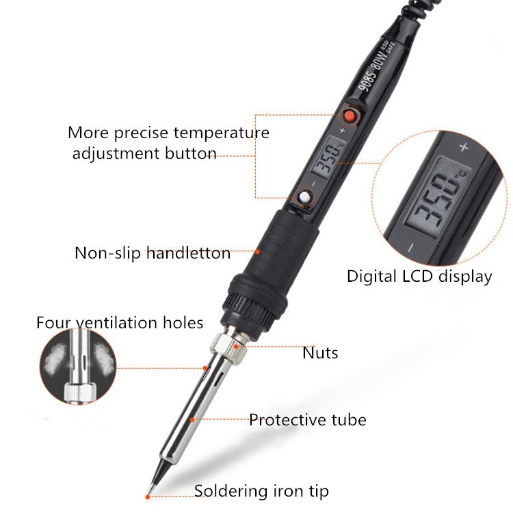 908S 80W LCD เทอร์โมสตัท หัวแร้ง อุณหภูมิคงที่ หัวแร้ง, CN Plug, EU Plug, US Plug