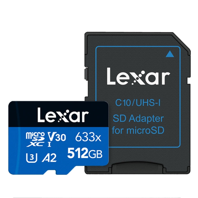 Lexar 633x512GB การ์ดหน่วยความจำแฟลชความเร็วสูงกีฬากล้องโทรศัพท์มือถือ TF รถบันทึกการขับขี่การ์ดหน่วยความจำ, 512GB
