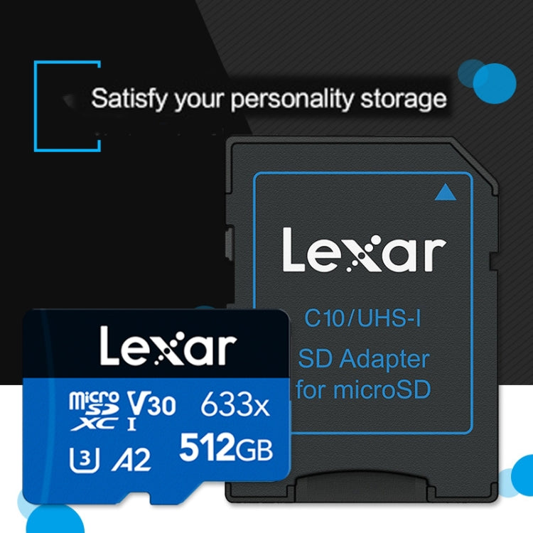 Lexar 633x512GB การ์ดหน่วยความจำแฟลชความเร็วสูงกีฬากล้องโทรศัพท์มือถือ TF รถบันทึกการขับขี่การ์ดหน่วยความจำ, 512GB