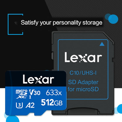 Lexar 633x512GB การ์ดหน่วยความจำแฟลชความเร็วสูงกีฬากล้องโทรศัพท์มือถือ TF รถบันทึกการขับขี่การ์ดหน่วยความจำ, 512GB