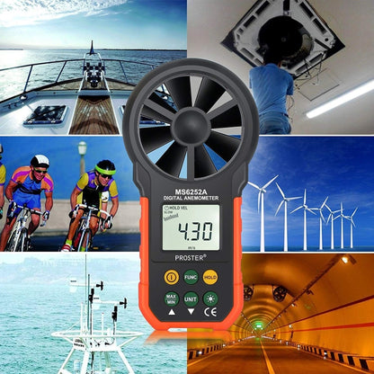 PEAKMETER เครื่องมือวัดปริมาณลมความเร็วลมจอแสดงผลดิจิตอลความแม่นยำสูง, MS6252A Wind Speed, Air Volume, MS6252B Temperature, Humidity, USB