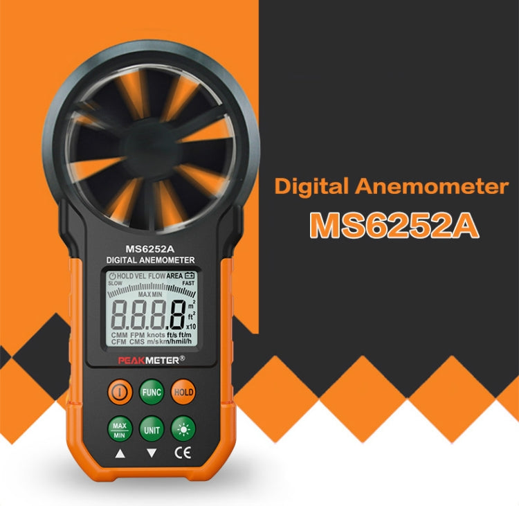 PEAKMETER เครื่องมือวัดปริมาณลมความเร็วลมจอแสดงผลดิจิตอลความแม่นยำสูง, MS6252A Wind Speed, Air Volume, MS6252B Temperature, Humidity, USB