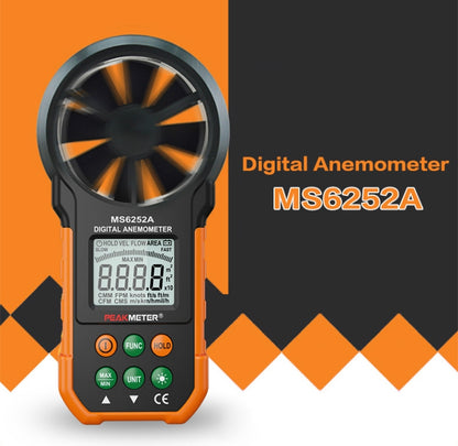 PEAKMETER เครื่องมือวัดปริมาณลมความเร็วลมจอแสดงผลดิจิตอลความแม่นยำสูง, MS6252A Wind Speed, Air Volume, MS6252B Temperature, Humidity, USB