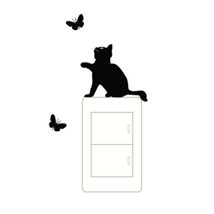 2 PCS Switch Stickers Cat Flutter Butterfly Creative Carved Wall Stickers Children Room Stickers