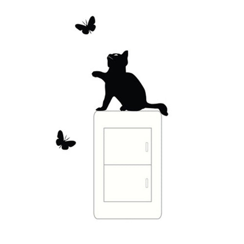 2 PCS Switch Stickers Cat Flutter Butterfly Creative Carved Wall Stickers Children Room Stickers