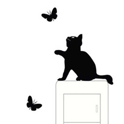 2 PCS Switch Stickers Cat Flutter Butterfly Creative Carved Wall Stickers Children Room Stickers