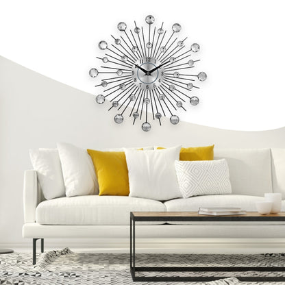 Creative Wall Clock Crystal Silver Wrought Iron Wall Clock บุคลิกภาพศิลปะตกแต่งห้องนั่งเล่นห้องนอนนาฬิกา, Iron Wall Clock