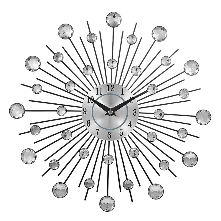 Creative Wall Clock Crystal Silver Wrought Iron Wall Clock บุคลิกภาพศิลปะตกแต่งห้องนั่งเล่นห้องนอนนาฬิกา, Iron Wall Clock