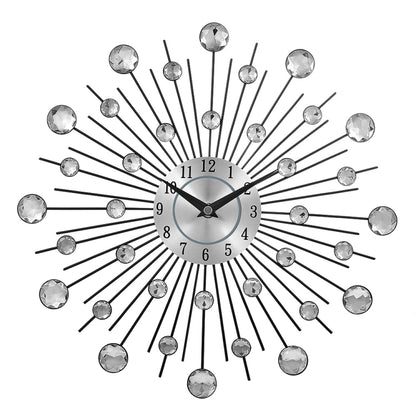 Creative Wall Clock Crystal Silver Wrought Iron Wall Clock บุคลิกภาพศิลปะตกแต่งห้องนั่งเล่นห้องนอนนาฬิกา, Iron Wall Clock