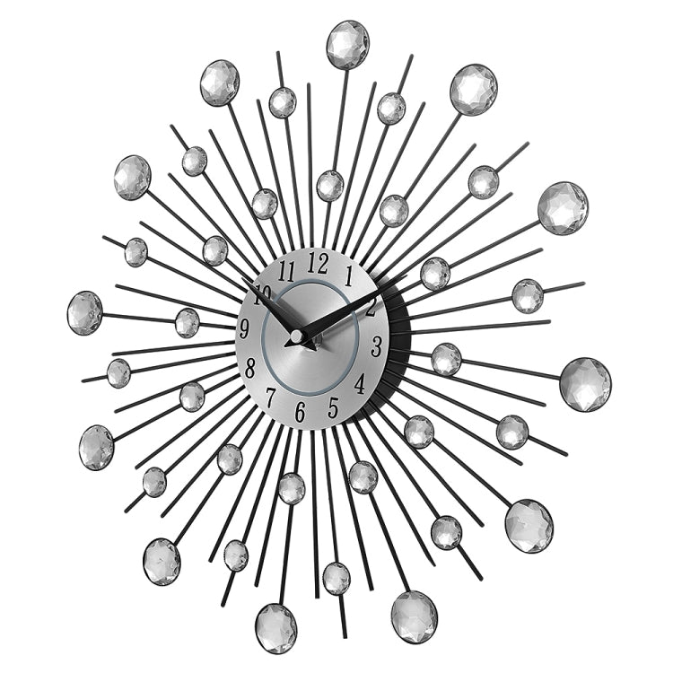 Creative Wall Clock Crystal Silver Wrought Iron Wall Clock บุคลิกภาพศิลปะตกแต่งห้องนั่งเล่นห้องนอนนาฬิกา, Iron Wall Clock