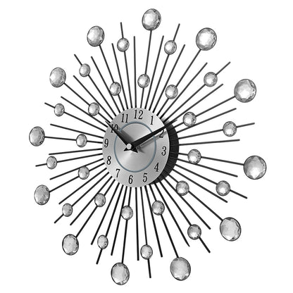 Creative Wall Clock Crystal Silver Wrought Iron Wall Clock บุคลิกภาพศิลปะตกแต่งห้องนั่งเล่นห้องนอนนาฬิกา, Iron Wall Clock
