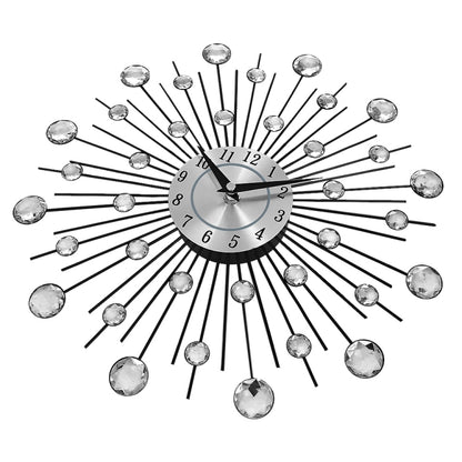 Creative Wall Clock Crystal Silver Wrought Iron Wall Clock บุคลิกภาพศิลปะตกแต่งห้องนั่งเล่นห้องนอนนาฬิกา, Iron Wall Clock