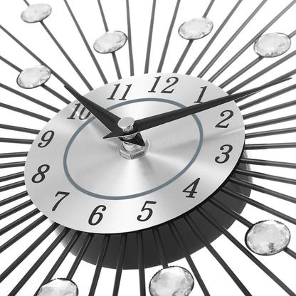 Creative Wall Clock Crystal Silver Wrought Iron Wall Clock บุคลิกภาพศิลปะตกแต่งห้องนั่งเล่นห้องนอนนาฬิกา, Iron Wall Clock