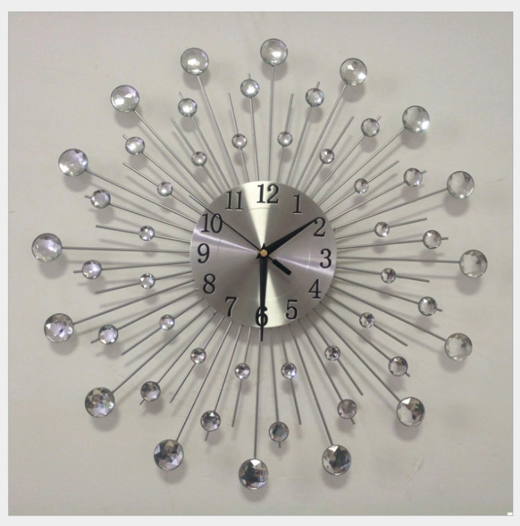 Creative Wall Clock Crystal Silver Wrought Iron Wall Clock บุคลิกภาพศิลปะตกแต่งห้องนั่งเล่นห้องนอนนาฬิกา, Iron Wall Clock