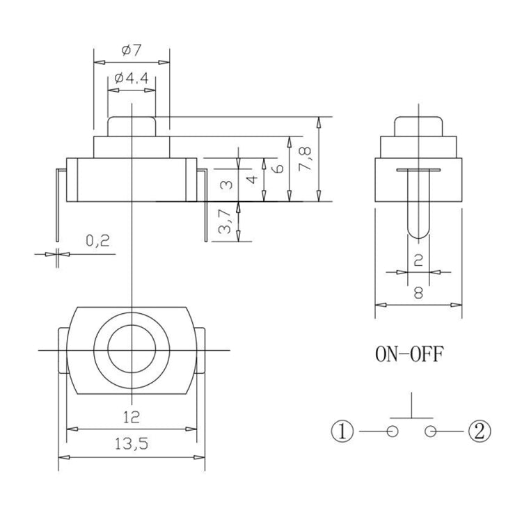 20 ชิ้น YT-1208-YD สวิตช์ปุ่มไฟฉาย LED, Bent Feet, Straight Feet