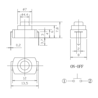 20 ชิ้น YT-1208-YD สวิตช์ปุ่มไฟฉาย LED, Bent Feet, Straight Feet