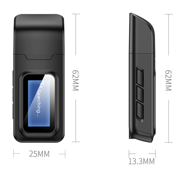 2 in 1 Bluetooth 5.0 Adapter USB Drive-free Wireless Audio Transmitter Receiver พร้อมจอ LCD